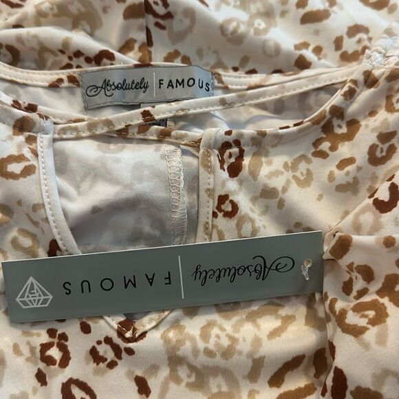 Beige Leopard Cheetah Print Top Blouse Shirt Bottom Loop Small S NWT - Picture 5 of 7